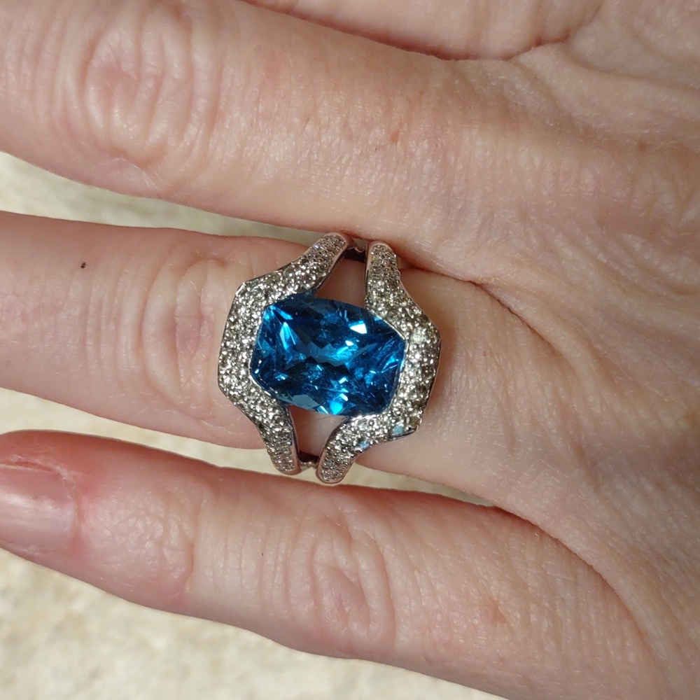 London Blue Topaz And Diamond Ring Set In 10kt White Gold